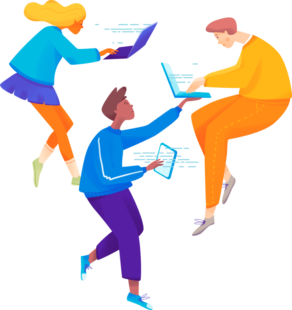 Team of developers collaborating and learning together