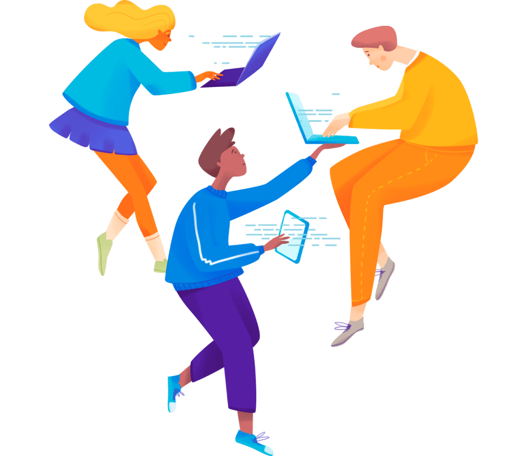 Group of people working on their laptops and collaborating