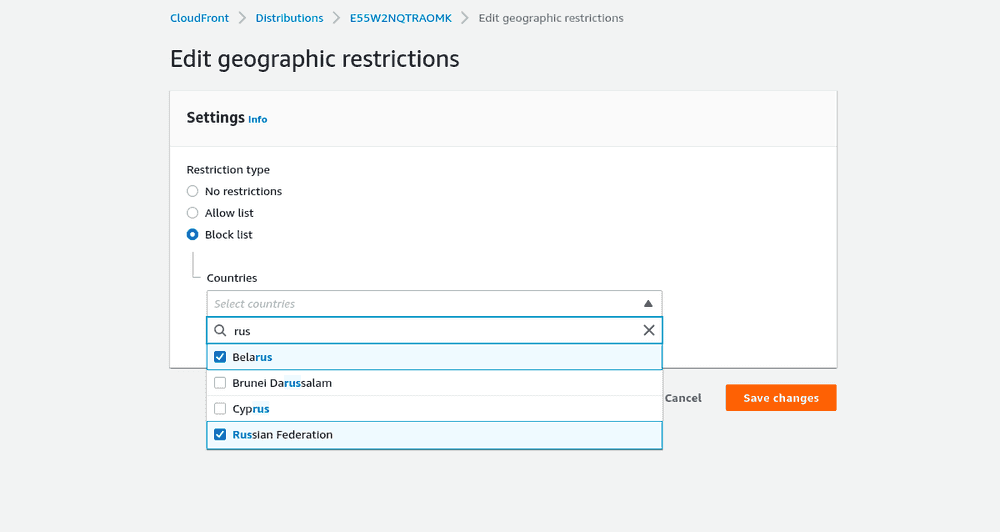 Restriction type block list opened